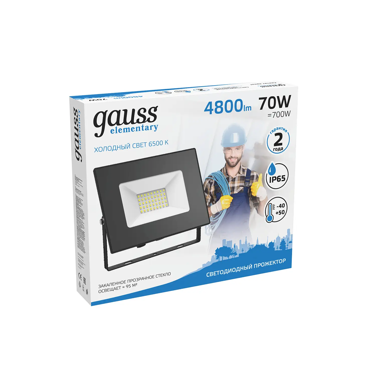 Прожектор светодиодный Gauss Elementary G2 70W 6300lm IP65 6500К черный 1/16