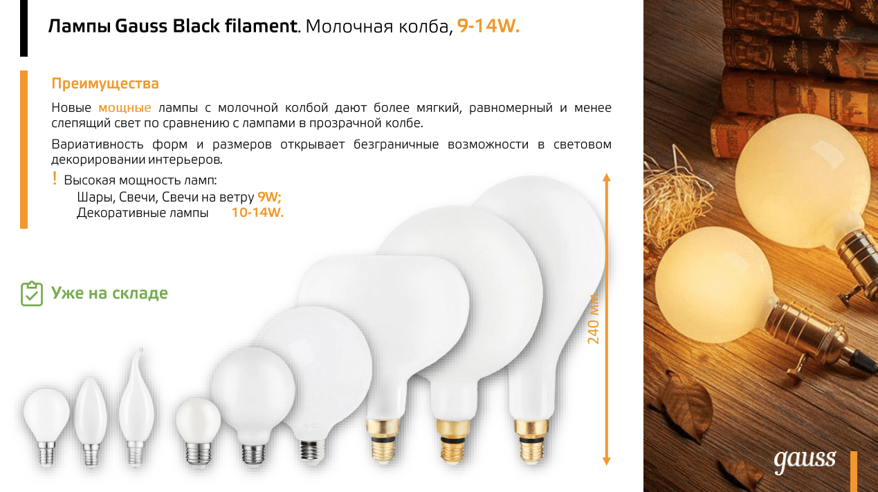 105202209-D Лампа Gauss Filament Шар 9W 610lm 4100К Е27 milky диммируемая  LED 1/10/50 купить за 269<span class=