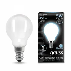 Gauss LED Filament Globe OPAL E14 5W 4100K 1/10/50