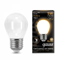 Gauss LED Filament Шар OPAL E27 5W 420lm 2700K 1/10/50 арт. 105202105