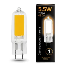 Лампа Gauss G4 AC220-240V 5.5W 480lm 3000K стекло LED 1/10/200