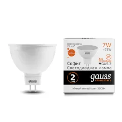 Фото Лампа Gauss Elementary MR16 7W 530lm 3000K GU5.3 LED арт. 13517
