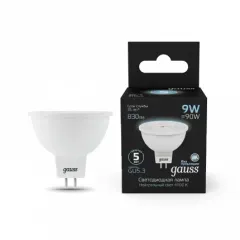 Фото характеристики Лампа Gauss MR16 9W 830lm 4100K GU5.3 LED арт. 101505209