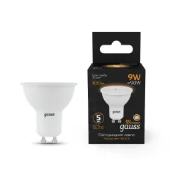 Фото Лампа Gauss MR16 9W 830lm 3000K GU10 LED 1/10/100 Артикул: 101506109