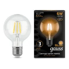 Фото Лампа Gauss Filament G95 6W 630lm 2700К Е27 LED 1/20 Артикул: 105802106
