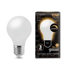 Фото Лампа Gauss Filament А60 10W 820lm 2700К Е27 opal milky диммируемая LED 1/10/40 Артикул: 102202110-D