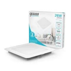 Светильник Gauss Elementary Downlight квадрат 26W 2250lm 4000K 170-260V IP20 220*26 монтаж белый LED 1/40 Артикул: 998520224
