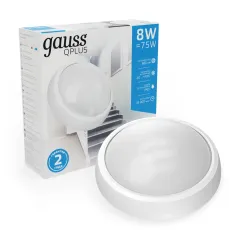 Фото Св-к светодиодный Gauss IP54 D175*76 8W 680lm 6500K 160-260V Qplus круглый 1/30 Артикул: 141411308