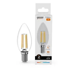 Лампа Gauss Filament Elementary Свеча 12W 730lm 2700К Е14 LED 1/10/100
Артикул: 32112