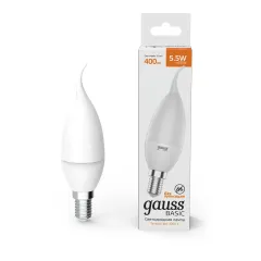 Лампа Gauss Basic Свеча на ветру 5,5W 400lm 3000K E14 LED 1/10/50
Артикул: 1034116