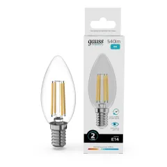 Лампа Gauss Filament Elementary Свеча 8W 540lm 4100К Е14 LED 1/10/100
Артикул: 32128
