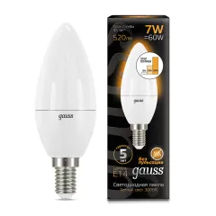 Фото Лампа Gauss Свеча 7W 520lm 3000К E14 шаг. диммирование LED 1/10/100 Артикул: 103101107-S