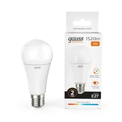 Фото Лампа Gauss Elementary A60 20W 1520lm 3000K E27 LED 1/10/50 Артикул: 23219