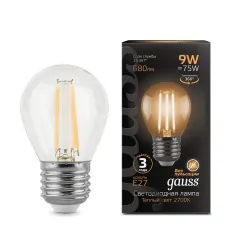 Фото Лампа Gauss Filament Шар 9W 680lm 2700К Е27 LED 1/10/50 Артикул: 105802109