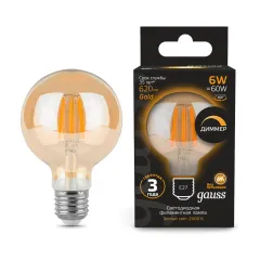 Фото Лампа Gauss Filament G95 6W 620lm 2400К Е27 golden диммируемая LED 1/20 Артикул: 105802006-D
