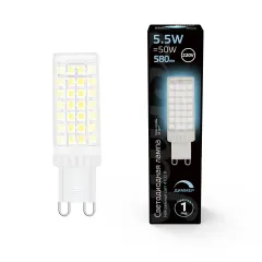 Фото ​Лампа Gauss G9 AC185-265V 5,5W 700lm 4100K керамика диммируемая LED 1/10/200 Артикул: 107309255-D