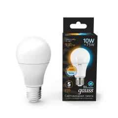 Фото Лампа Gauss A60 10W 930lm 2700K/4100K E27 изм.цвет.темп. LED 1/10/50 Артикул: 102502110-T