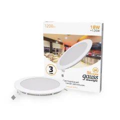 Фото Светильник Gauss Slim круг 18W 1200lm 3000K 180-265V IP20 монтаж Ø210 225*22 LED 1/20 Артикул: 939111118