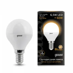 Gauss LED Globe E14 6.5W 2700K 1/10/50 арт. 105101107