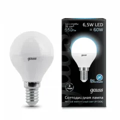 Gauss LED Globe E14 6.5W 4100K 1/10/50 арт. 105101207