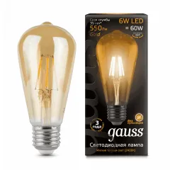 светодиодная лампа Gauss LED Filament ST64 E27 6W Golden 2400К 1/10/40 арт. 102802006