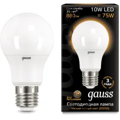 Gauss LED A60 10W E27 3000K 1/10/50 арт. 102502110