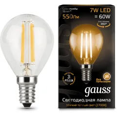 Gauss LED Filament Globe E14 7W 2700K 1/10/50 арт. 105801107