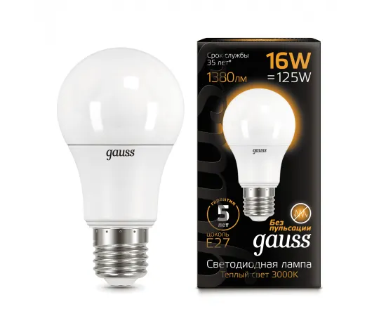 Gauss LED A60 16W E27 3000K 1/10/50