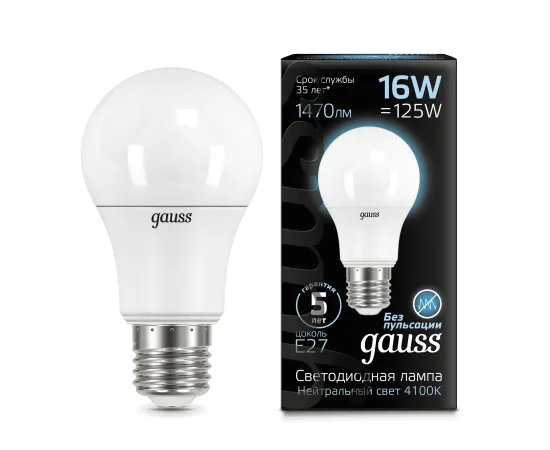 Gauss LED A60 16W E27 4100K 1/10/50