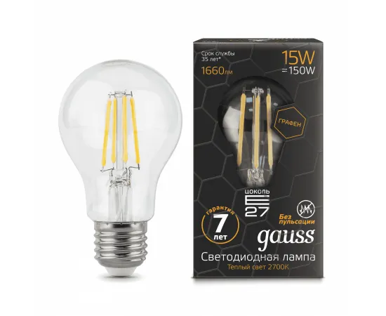 Gauss LED Filament Graphene A60 E27 15W 1660lm 2700К 1/10/40
