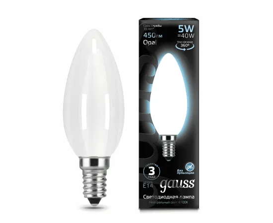 Gauss LED Filament Candle OPAL E14 5W 4100К 1/10/50