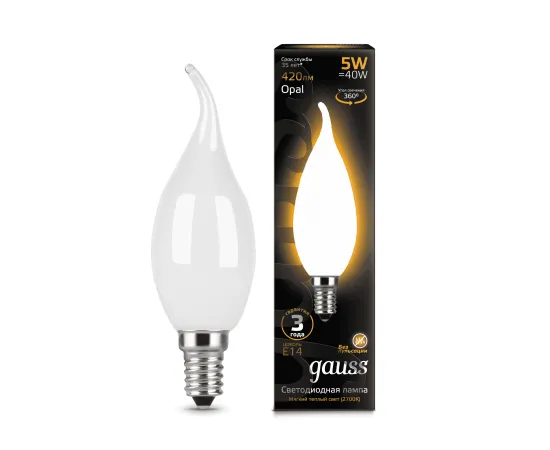 Gauss LED Filament Candle Tailed OPAL E14 5W 2700К 1/10/50