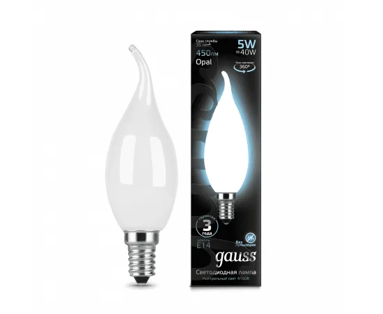 Gauss LED Filament Candle Tailed OPAL E14 5W 4100К 1/10/50