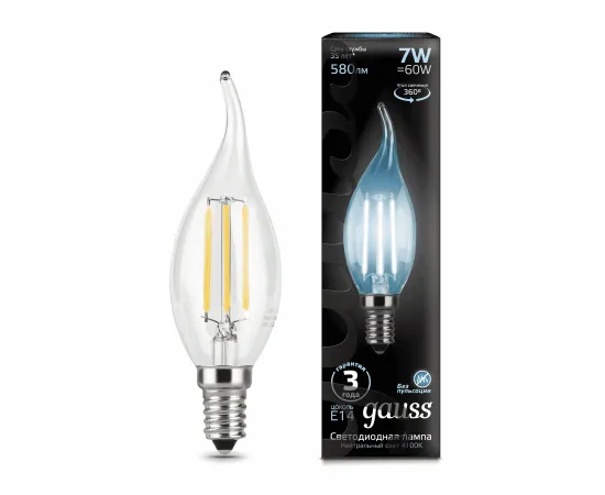 Gauss LED Filament Candle tailed E14 7W 4100К 1/10/50