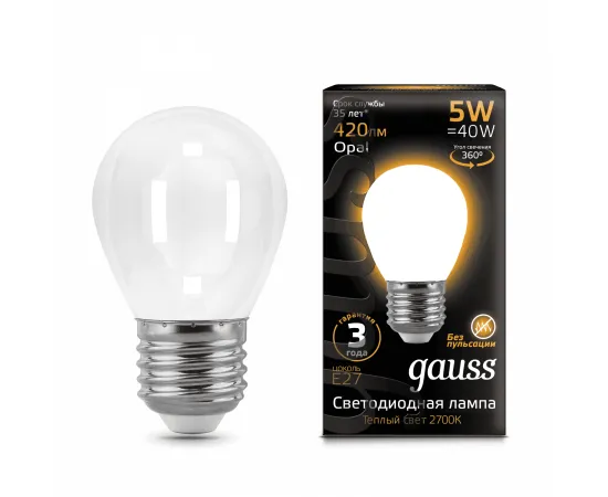 Gauss LED Filament Шар OPAL E27 5W 420lm 2700K 1/10/50 арт. 105202105