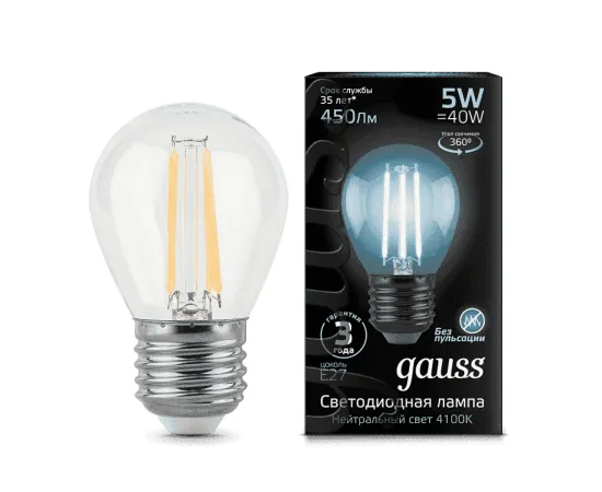 Gauss LED Filament Globe E27 5W 4100K 1/10/50 арт. 105802205