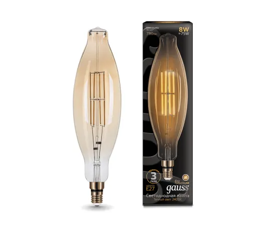 Gauss LED Vintage Filament Flexible A160 8W E27 160*300mm Golden 620lm 2400K 1/6