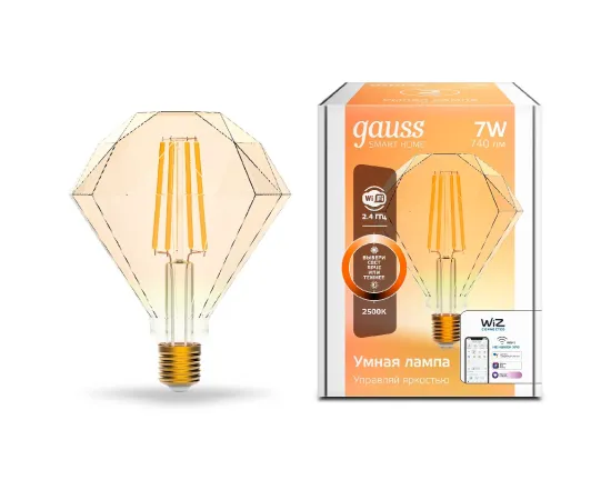 Лампа светодиодная филаментная Gauss Smart Home DIM E27 Diamond Golden 7 Вт 1/40