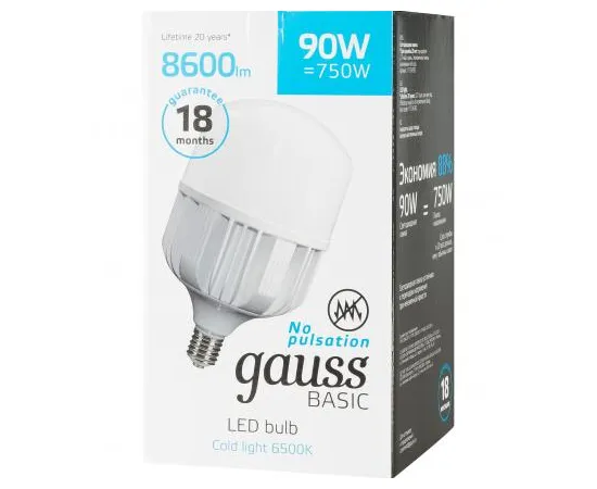 Gauss Basic T160 AC180-240V 90W 8600lm 6500K E40 LED 1/6 арт. 11734392