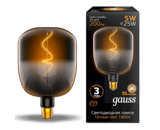 Лампа Gauss LED Филамент V140-DC Black-Clear 5W E27 200lm 1800K 140*204mm 1/6