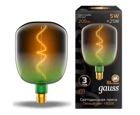 Лампа Gauss LED Филамент Flexible V140-DC Green-Clear E27 5W 200lm 1800K 140*200mm 1/6