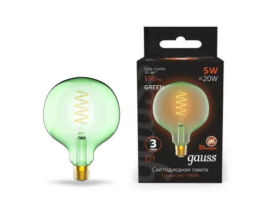 Лампа Gauss Filament G125 5W 190lm 1800К Е27 green flexible LED 1/10
Артикул: 1012802105