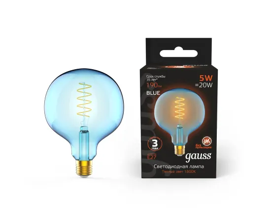 Лампа Gauss Filament G125 5W 190lm 1800К Е27 sky blue flexible LED 1/10
Артикул: 1013802105