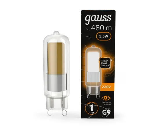 Фото Лампа Gauss G9 AC220-240V 5.5W 480lm 3000K стекло LED 1/10/200 Артикул: 107809105