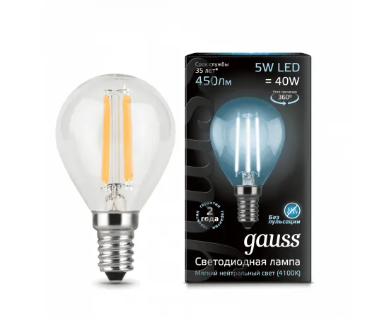 Gauss LED Filament Globe E14 5W 4100K 1/10/50 арт. 105801205