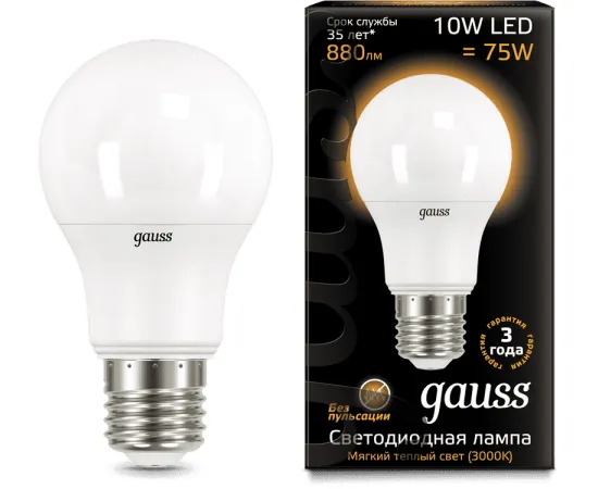 Gauss LED A60 10W E27 3000K 1/10/50 арт. 102502110