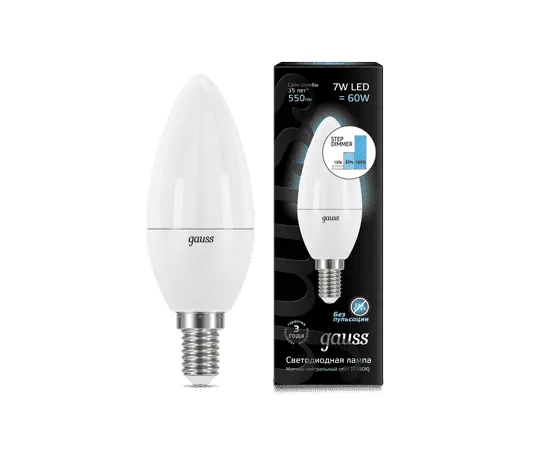Gauss LED Candle E14 7W 4100К step dimmable 1/10/100 арт. 103101207-S