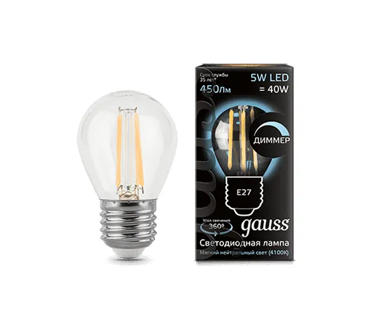 Gauss LED Filament Globe dimmable E27 5W 4100K 1/10/50 арт. 105802205-D