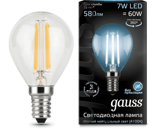 Gauss LED Filament Globe E14 7W 4100K 1/10/50 арт. 105801207